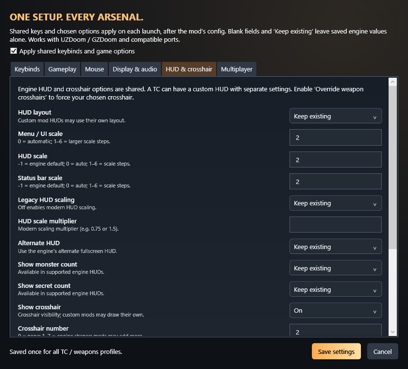 RDL hud scaling settings window with example choices.