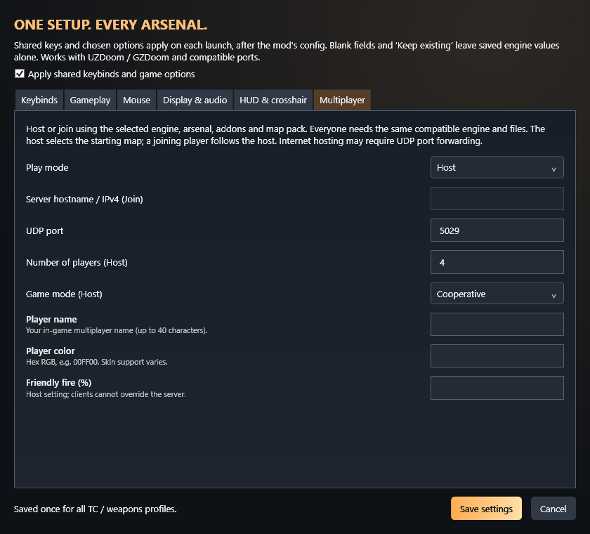 RDL multiplayer settings window with example choices.